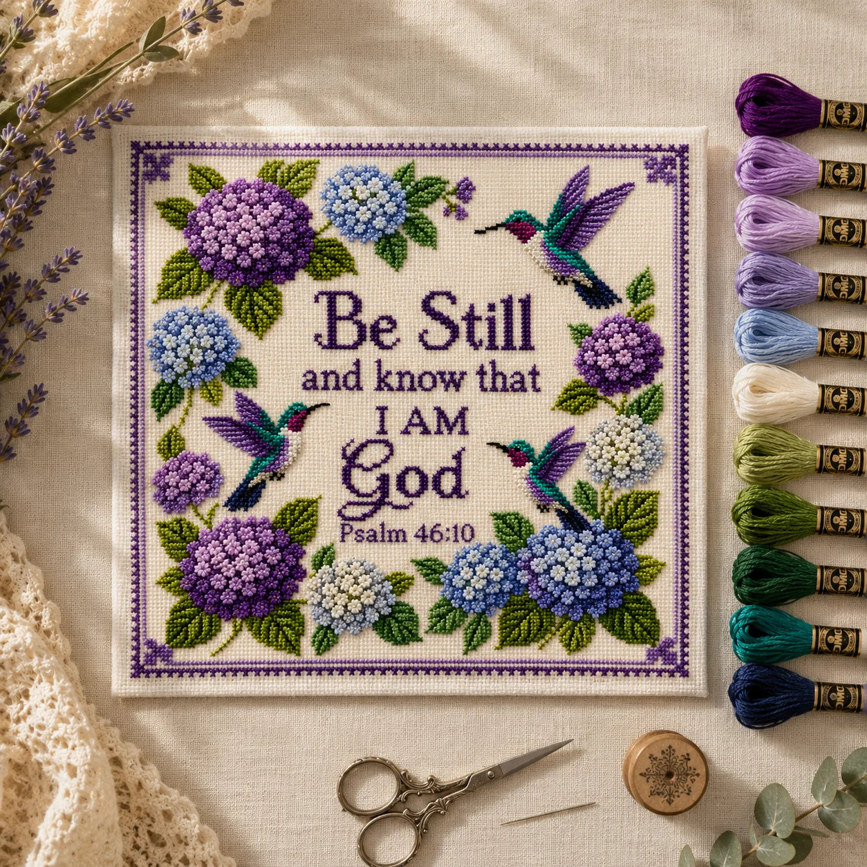 🔥Last Day 49% OFF - Hummingbird Garden Faith Cross Stitch Kit
