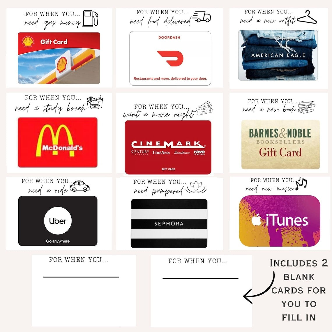 College Gift Card Care Package - BUY 2 FREE SHIPPING