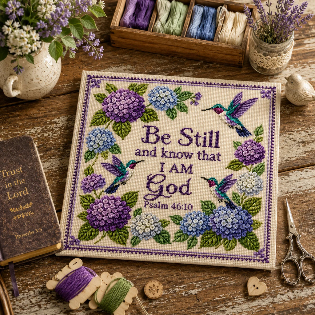 🔥Last Day 49% OFF - Hummingbird Garden Faith Cross Stitch Kit