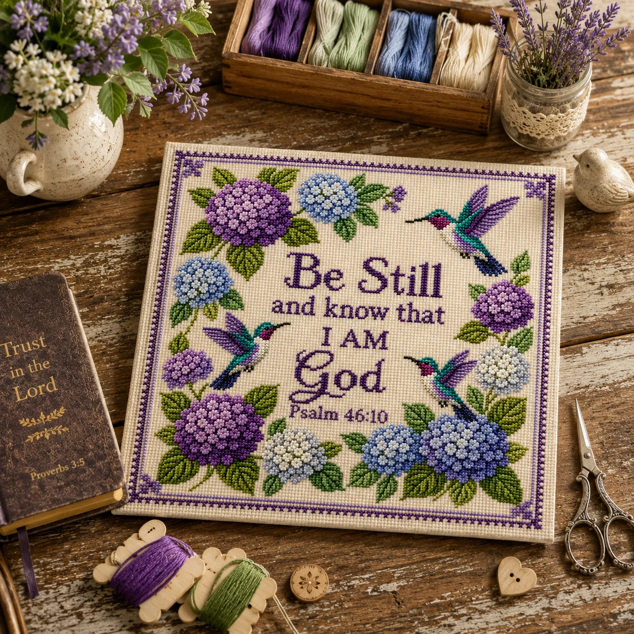 🔥Last Day 49% OFF - Hummingbird Garden Faith Cross Stitch Kit